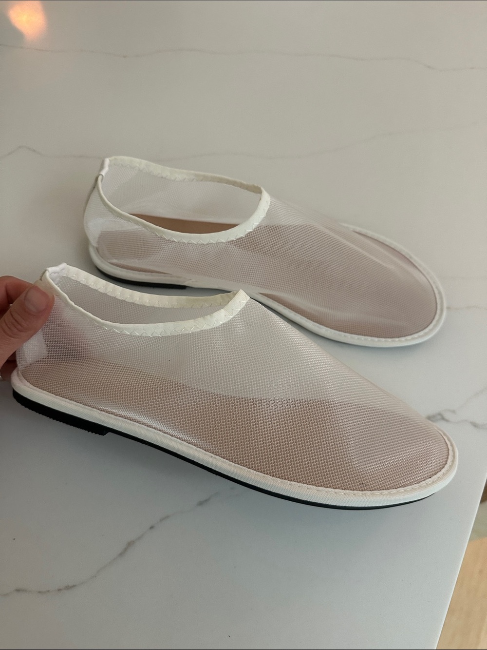 White Mesh Slip-On Shoes